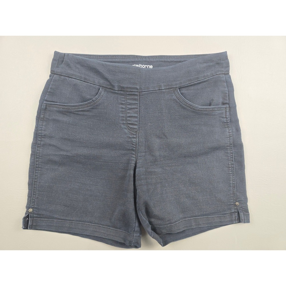 Liz Claiborne Classic Shorts Women 8 Black Pull On Stretch Denim Casual 7 Inseam